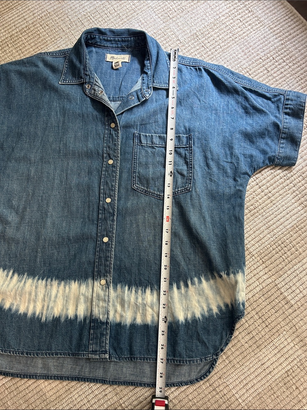 Madewell Blue Denim Short-Sleeve Button-Down with Bleached Band - Picture 7 of 8